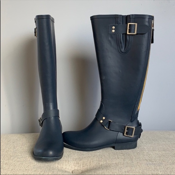 Steve Madden navy blue yellow zipper rain boots - Picture 6 of 8